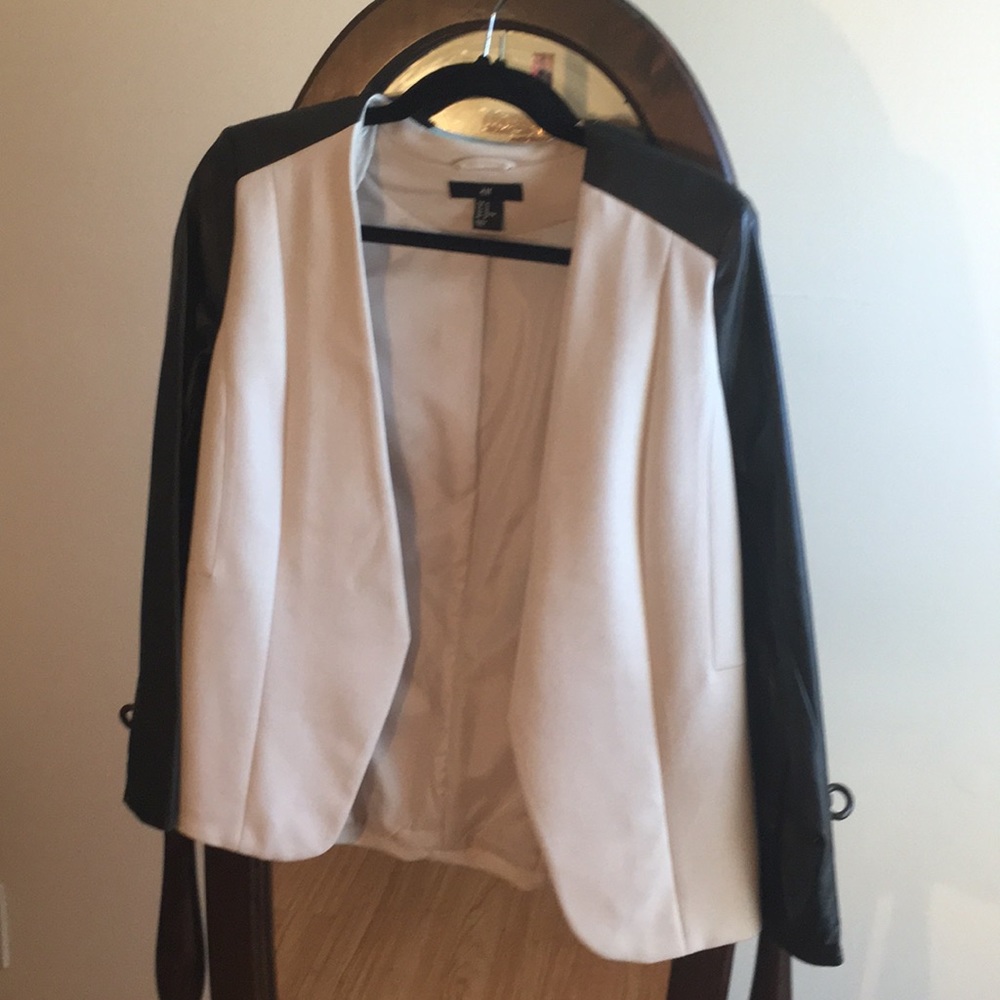 H&M beige and black Faux leather blazer, 10.